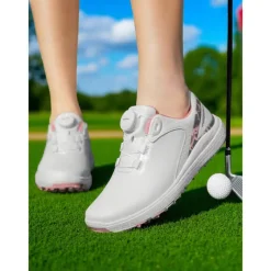 Women's Lightweight Golf Shoes – Modern Sports Trainers with Pink Accents for Daily Golf Practice and Summer Outdoor Activities