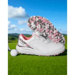 Women's Lightweight Golf Shoes – Modern Sports Trainers with Pink Accents for Daily Golf Practice and Summer Outdoor Activities