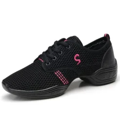 Women's Lightweight Mesh Lace-Up Dance Sneakers – Breathable Black Sports Shoes for Jazz, Zumba, and Fitness Workouts