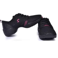 Women's Lightweight Mesh Lace-Up Dance Sneakers – Breathable Black Sports Shoes for Jazz, Zumba, and Fitness Workouts