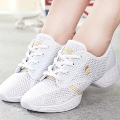 Women's Lightweight Mesh Lace-Up Dance Sneakers – Breathable Black Sports Shoes for Jazz, Zumba, and Fitness Workouts