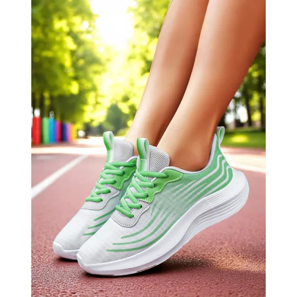 Women's Lightweight Running Shoes - Green Accents with Breathable Mesh, Ideal for Sports and Active Outdoor Workouts