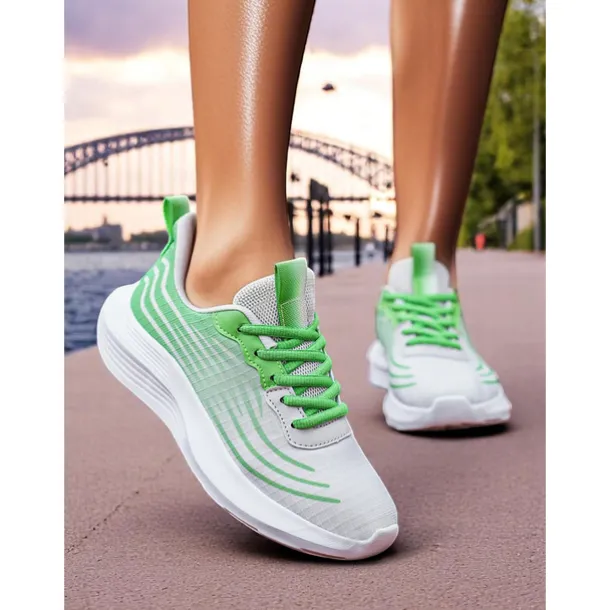 Women's Lightweight Running Shoes - Green Accents with Breathable Mesh, Ideal for Sports and Active Outdoor Workouts