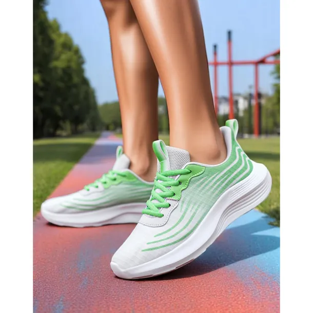 Women's Lightweight Running Shoes - Green Accents with Breathable Mesh, Ideal for Sports and Active Outdoor Workouts