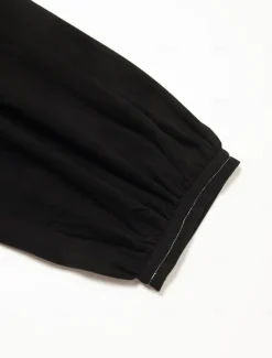 Women's Linen Black Loose Pleated Adjustable Drawstring Dhoti Pants with Pockets