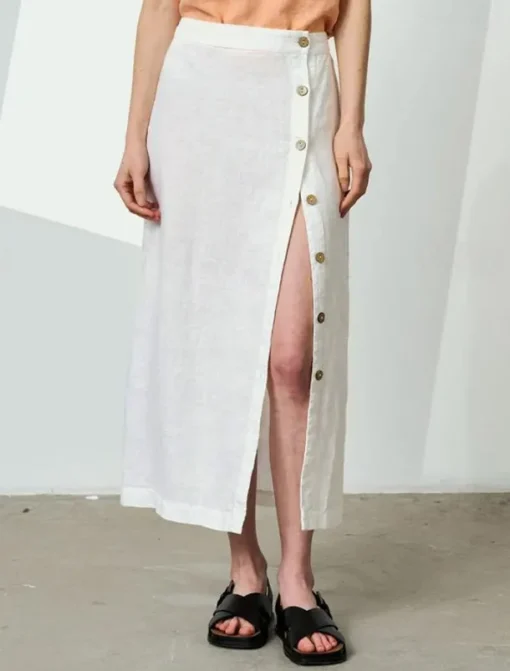Women's 55%Linen Cotton A Line Elegant Vintage Basic Casual Midi Mid Waist Skirts Plain Split Ends Inelastic School Vacation Black White Summer