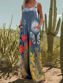 Women's Linen-Inspired Sets Active Floral Sleeveless Wide Leg Vacation Home Loose Fit Black White Yellow Summer