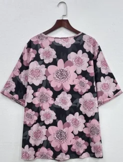 Women's Linen-Inspired Shirts T Shirt Flower Daily Casual Short Sleeve Crew Neck Daily Pink All Seasons