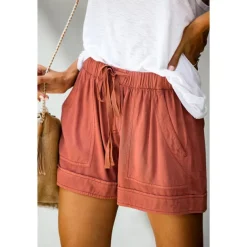 Women's Linen-Inspired Shorts Drawstring Pocket Plain Daily Regular Summer Green Black Pink Orange Red