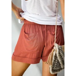Women's Linen-Inspired Shorts Drawstring Pocket Plain Daily Regular Summer Green Black Pink Orange Red