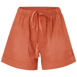 Women's Linen-Inspired Shorts Drawstring Pocket Plain Daily Regular Summer Green Black Pink Orange Red