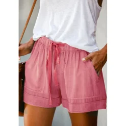 Women's Linen-Inspired Shorts Drawstring Pocket Plain Daily Regular Summer Green Black Pink Orange Red