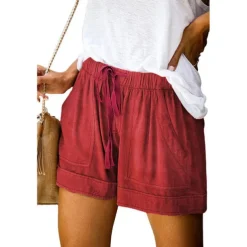 Women's Linen-Inspired Shorts Drawstring Pocket Plain Daily Regular Summer Green Black Pink Orange Red