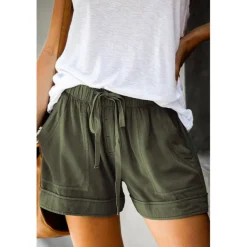 Women's Linen-Inspired Shorts Drawstring Pocket Plain Daily Regular Summer Green Black Pink Orange Red