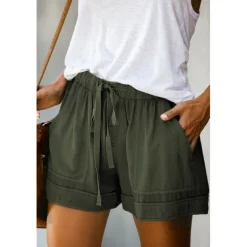 Women's Linen-Inspired Shorts Drawstring Pocket Plain Daily Regular Summer Green Black Pink Orange Red