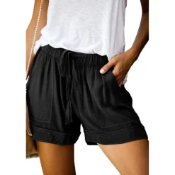 Women's Linen-Inspired Shorts Drawstring Pocket Plain Daily Regular Summer Green Black Pink Orange Red