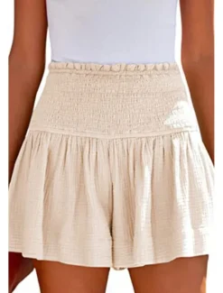 Women's Linen-Inspired Shorts Shorts Slacks Streetwear Casual Short Natural Plain Elastic Waist Comfy Outdoor Comfortable Street Daily Wear Almond Grey Black Pink Summer Regular Fit