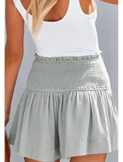 Women's Linen-Inspired Shorts Shorts Slacks Streetwear Casual Short Natural Plain Elastic Waist Comfy Outdoor Comfortable Street Daily Wear Almond Grey Black Pink Summer Regular Fit