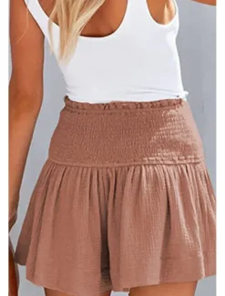 Women's Linen-Inspired Shorts Shorts Slacks Streetwear Casual Short Natural Plain Elastic Waist Comfy Outdoor Comfortable Street Daily Wear Almond Grey Black Pink Summer Regular Fit