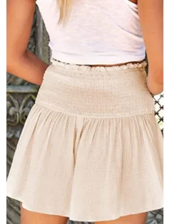 Women's Linen-Inspired Shorts Shorts Slacks Streetwear Casual Short Natural Plain Elastic Waist Comfy Outdoor Comfortable Street Daily Wear Almond Grey Black Pink Summer Regular Fit