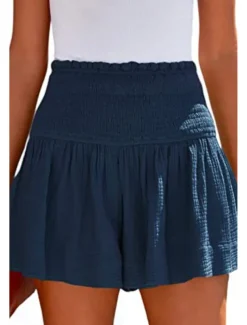 Women's Linen-Inspired Shorts Shorts Slacks Streetwear Casual Short Natural Plain Elastic Waist Comfy Outdoor Comfortable Street Daily Wear Almond Grey Black Pink Summer Regular Fit