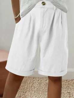 Women's Linen-Inspired Shorts Shorts Slacks Fashion Streetwear Short Natural Plain Pocket Buckle Comfy Outdoor Comfortable Holiday Weekend Apricot Grey Black White Summer Regular Fit