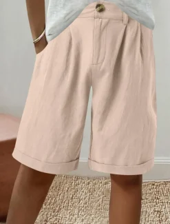 Women's Linen-Inspired Shorts Shorts Slacks Fashion Streetwear Short Natural Plain Pocket Buckle Comfy Outdoor Comfortable Holiday Weekend Apricot Grey Black White Summer Regular Fit