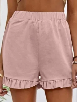 Women's Linen-Inspired Shorts Shorts Slacks Streetwear Casual Short Natural Plain Pocket Elastic Waist Comfy Outdoor Going out Weekend Dark red Wine Navy Black Summer Regular Fit