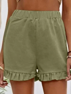 Women's Linen-Inspired Shorts Shorts Slacks Streetwear Casual Short Natural Plain Pocket Elastic Waist Comfy Outdoor Going out Weekend Dark red Wine Navy Black Summer Regular Fit