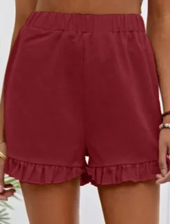 Women's Linen-Inspired Shorts Shorts Slacks Streetwear Casual Short Natural Plain Pocket Elastic Waist Comfy Outdoor Going out Weekend Dark red Wine Navy Black Summer Regular Fit