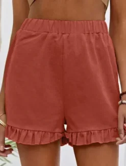 Women's Linen-Inspired Shorts Shorts Slacks Streetwear Casual Short Natural Plain Pocket Elastic Waist Comfy Outdoor Going out Weekend Dark red Wine Navy Black Summer Regular Fit