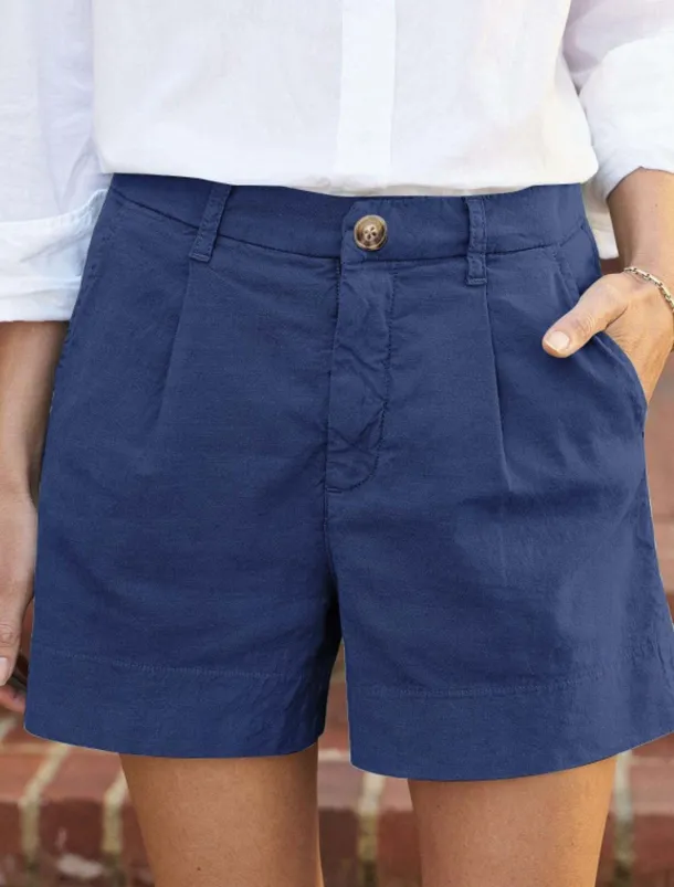 Women's Linen-Inspired Shorts Shorts Slacks Streetwear Casual Short Natural Plain Zipper Pocket Buckle Breathability Soft Comfortable Micro-elastic Street Going out Navy Black White Khaki Summer