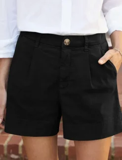 Women's Linen-Inspired Shorts Shorts Slacks Streetwear Casual Short Natural Plain Zipper Pocket Buckle Breathability Soft Comfortable Micro-elastic Street Going out Navy Black White Khaki Summer