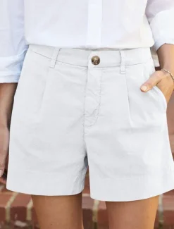 Women's Linen-Inspired Shorts Shorts Slacks Streetwear Casual Short Natural Plain Zipper Pocket Buckle Breathability Soft Comfortable Micro-elastic Street Going out Navy Black White Khaki Summer