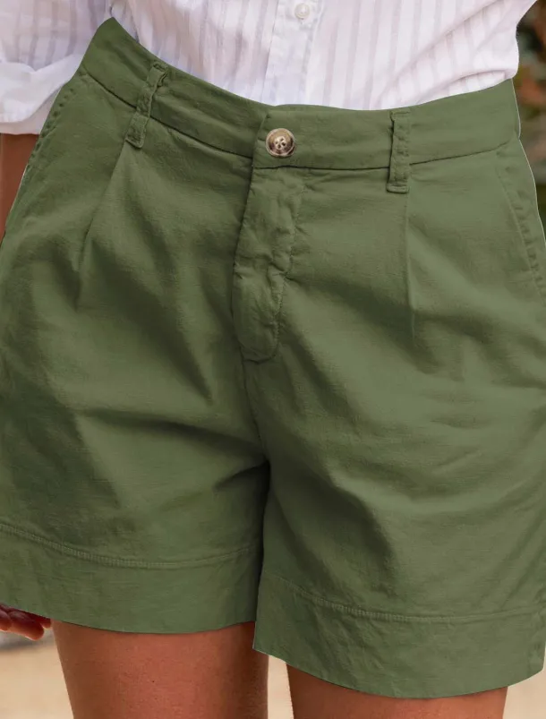 Women's Linen-Inspired Shorts Shorts Slacks Streetwear Casual Short Natural Plain Zipper Pocket Buckle Breathability Soft Comfortable Micro-elastic Street Going out Navy Black White Khaki Summer