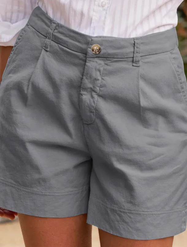 Women's Linen-Inspired Shorts Shorts Slacks Streetwear Casual Short Natural Plain Zipper Pocket Buckle Breathability Soft Comfortable Micro-elastic Street Going out Navy Black White Khaki Summer