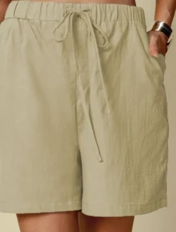 Women's Linen-Inspired Shorts Shorts Palazzo Pants Streetwear Casual Short Natural Plain Pocket Elastic Drawstring Design Outdoor Comfortable Street Going out Light Sky Blue Black White Dark Navy