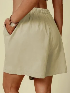 Women's Linen-Inspired Shorts Shorts Palazzo Pants Streetwear Casual Short Natural Plain Pocket Elastic Drawstring Design Outdoor Comfortable Street Going out Light Sky Blue Black White Dark Navy