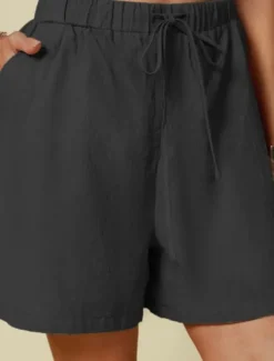 Women's Linen-Inspired Shorts Shorts Palazzo Pants Streetwear Casual Short Natural Plain Pocket Elastic Drawstring Design Outdoor Comfortable Street Going out Light Sky Blue Black White Dark Navy