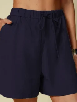 Women's Linen-Inspired Shorts Shorts Palazzo Pants Streetwear Casual Short Natural Plain Pocket Elastic Drawstring Design Outdoor Comfortable Street Going out Light Sky Blue Black White Dark Navy