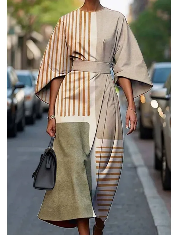Women's Long Dress Maxi Dress Casual Dress Summer Dress Fashion Modern Daily Date Weekend Regular Fit Geometric 3/4 Length Sleeve Crew Neck Black Yellow Light Green Pink Summer