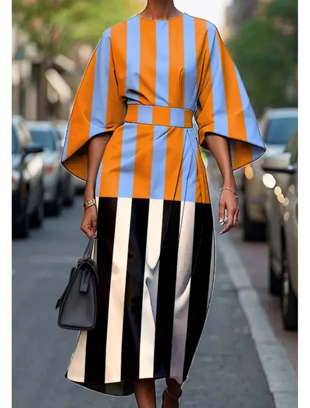 Women's Long Dress Maxi Dress Casual Dress Summer Dress Fashion Modern Daily Date Weekend Regular Fit Geometric 3/4 Length Sleeve Crew Neck Black Yellow Light Green Pink Summer