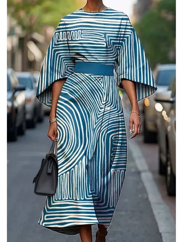 Women's Long Dress Maxi Dress Casual Dress Summer Dress Fashion Modern Daily Date Weekend Regular Fit Geometric 3/4 Length Sleeve Crew Neck Black Yellow Light Green Pink Summer