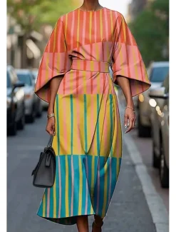 Women's Long Dress Maxi Dress Casual Dress Summer Dress Fashion Modern Daily Date Weekend Regular Fit Geometric 3/4 Length Sleeve Crew Neck Black Yellow Light Green Pink Summer