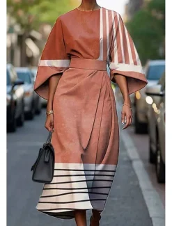 Women's Long Dress Maxi Dress Casual Dress Summer Dress Fashion Modern Daily Date Weekend Regular Fit Geometric 3/4 Length Sleeve Crew Neck Black Yellow Light Green Pink Summer