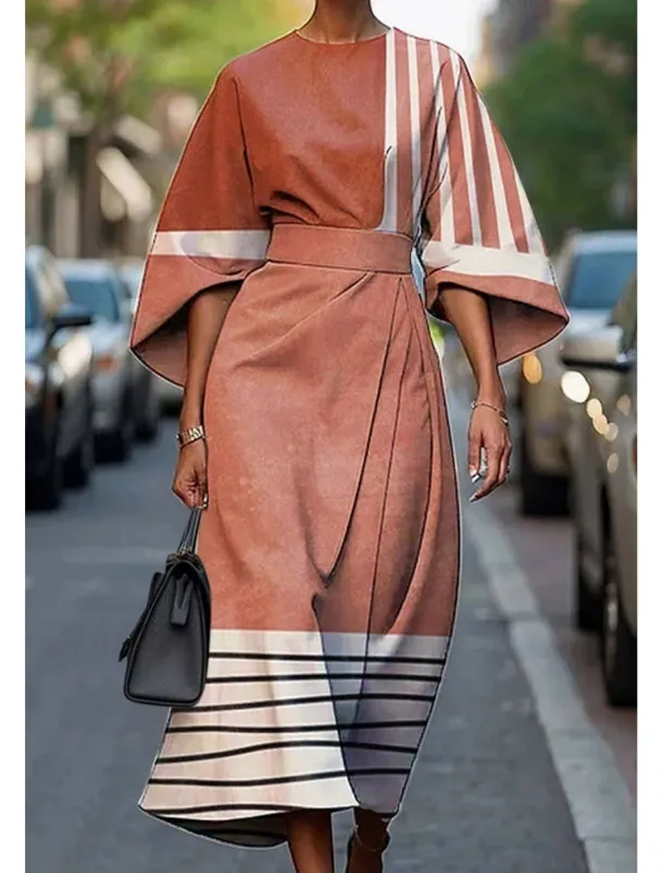 Women's Long Dress Maxi Dress Casual Dress Summer Dress Fashion Modern Daily Date Weekend Regular Fit Geometric 3/4 Length Sleeve Crew Neck Black Yellow Light Green Pink Summer