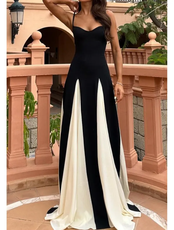 Women's Long Dress Maxi Dress Cocktail Dress Slip Dress Elegant Fashion Tea Party Going out Weekend Regular Fit Color Block Sleeveless Spaghetti Strap Black Summer