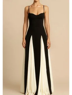 Women's Long Dress Maxi Dress Cocktail Dress Slip Dress Elegant Fashion Tea Party Going out Weekend Regular Fit Color Block Sleeveless Spaghetti Strap Black Summer