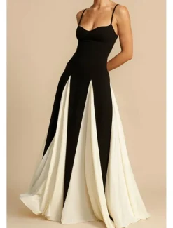 Women's Long Dress Maxi Dress Cocktail Dress Slip Dress Elegant Fashion Tea Party Going out Weekend Regular Fit Color Block Sleeveless Spaghetti Strap Black Summer