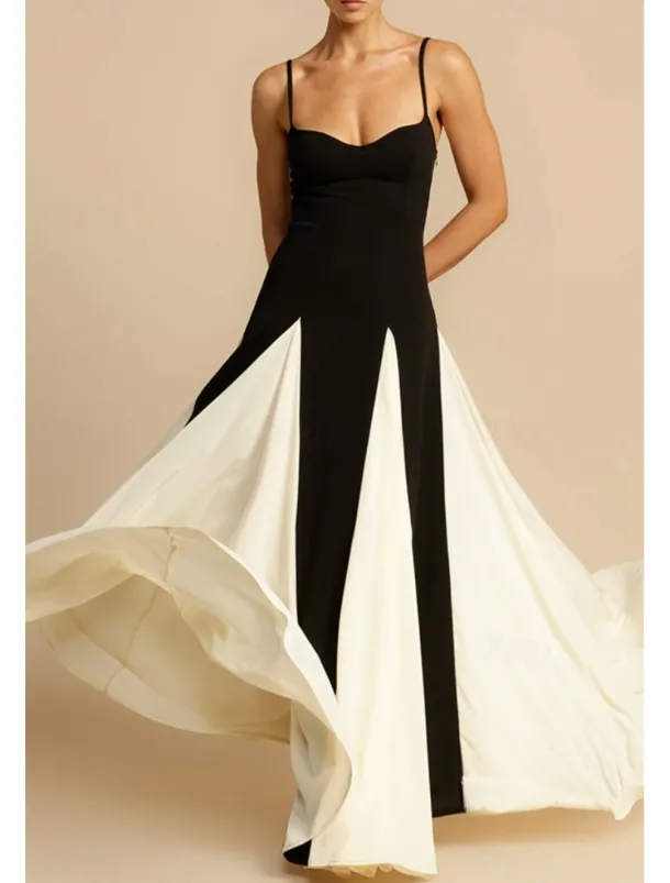 Women's Long Dress Maxi Dress Cocktail Dress Slip Dress Elegant Fashion Tea Party Going out Weekend Regular Fit Color Block Sleeveless Spaghetti Strap Black Summer